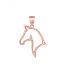 Outlined Stallion Horse Head Pendant Necklace in Gold (Yellow/ Rose/White)