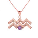 Elegant Satin Finish Aquarius Zodiac Sign February Birthstone Pendant Necklace In Gold
