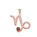 Elegant Satin Finish Capricorn Zodiac Sign January Birthstone Pendant Necklace