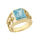14K Yellow Gold Custom Aquamarine Birthstone Cross Ring