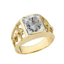 14K Yellow Gold Custom Clear Birthstone Cross Ring