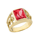 14K Yellow Gold Custom Ruby Birthstone Cross Ring
