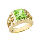 14K Yellow Gold Custom Peridot Birthstone Cross Ring
