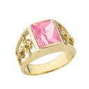 14K Yellow Gold Custom Pink Birthstone Cross Ring