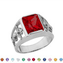 10K White Gold Custom Garnet Birthstone Cross Ring