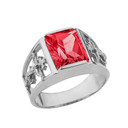 10K White Gold Custom Ruby Birthstone Cross Ring