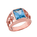Orthodox Cross Mens Ring With  Personalized  (LC)  Birthstone In 14K Rose Gold