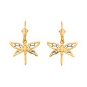 Adorable Dragonfly Two-Tone Leverback Earrings(Available in Yellow/Rose/White Gold)