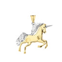 Unicorn Pendant Necklace in Two-Tone Yellow Gold