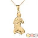 "Milagros" Miracle Praying Man Pendant Necklace in Gold (Yellow/Rose/White Gold)