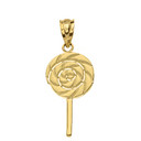 Solid Gold Retro Candy Swirl Lollipop Pendant Necklace (Yellow/Rose/White Gold)