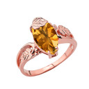 Marquise Leaf Ring With  Personalized (LC)Birthstone In 14K Rose Gold