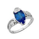 Marquise Leaf Ring With Personalized (LC) Birthstone In 10K White Gold