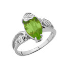 Marquise Leaf Ring With Personalized (LC) Birthstone In 14K White Gold