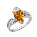 Marquise Leaf Ring With Personalized (LC) Birthstone In 14K White Gold