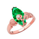 Personalized (LC) Birthstone Marquise Flower Heart Ring In 14K Rose Gold