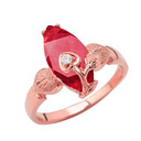 Personalized (LC) Birthstone Marquise Flower Heart Ring In 14K Rose Gold