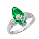 Personalized (LC) Birthstone Marquise Flower Heart Ring In 10K White Gold