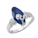 Personalized (LC) Birthstone Marquise Flower Heart Ring In 10K White Gold