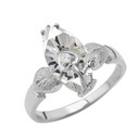 Personalized (LC) Birthstone Marquise Flower Heart Ring In 14K White Gold