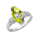 Personalized (LC) Birthstone Marquise Flower Heart Ring In 14K White Gold