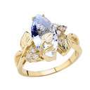 Beautiful Floral Personalized (LC) Birthstone Marquise Ring In Gold (Available in Yellow/Rose/White Gold)