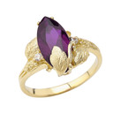 Dainty Personalized (LC) Birthstone Marquise Leaf Ring In 10K Yellow Gold