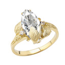 Dainty Personalized (LC) Birthstone Marquise Leaf Ring In 10K Yellow Gold