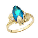 Dainty Personalized (LC) Birthstone Marquise Leaf Ring In 10K Yellow Gold