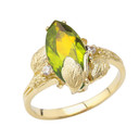 Dainty Personalized (LC) Birthstone Marquise Leaf Ring In 14K Yellow Gold