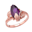 Personalized (LC) Birthstone Marquise Leaf Ring In 14K Rose Gold