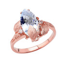 Personalized (LC) Birthstone Marquise Leaf Ring In 14K Rose Gold