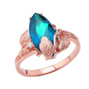 Personalized (LC) Birthstone Marquise Leaf Ring In 14K Rose Gold