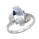 Personalized (LC) Birthstone Marquise Leaf Ring In 10K White Gold