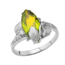 Personalized (LC) Birthstone Marquise Leaf Ring In 10K White Gold