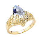 Filigree Floral Personalized (LC) Birthstone Marquise Ring In 10K Yellow Gold