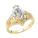 Filigree Floral Personalized (LC) Birthstone Marquise Ring In 14K Yellow Gold