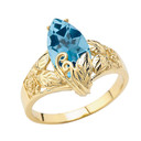 Filigree Floral Personalized (LC) Birthstone Marquise Ring In 14K Yellow Gold