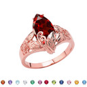 Filigree Floral Personalized (LC) Birthstone Marquise Ring In 14K Rose Gold