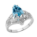 Filigree Floral Personalized (LC) Birthstone Marquise Ring In 14K White Gold