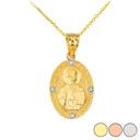 Saint Nicholas Pray for Us  Oval Diamond Pendant Necklace in Gold (Yellow/ Rose/White)