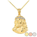 Jesus Christ Head Diamond Pendant Necklace (Medium) in Gold (Yellow/ Rose/White)