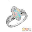 Marquise Leaf Ring With Simulated Opal Gemstone In Gold (Yellow/Rose/White)