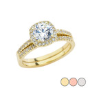 Engagement Set Ring With CZ Center Stone In Gold (Yellow/Rose/White)