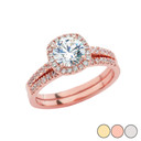 Engagement Set Ring With CZ Center Stone In Gold (Yellow/Rose/White)