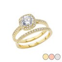 Engagement Set Ring With CZ Center Stone In Gold (Yellow/Rose/White)