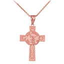 Saint Michael Pray for Us Celtic Cross (Large) Pendant Necklace in Gold (Yellow/ Rose/White)