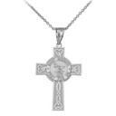 Saint Michael Pray for Us Celtic Cross (Large) Pendant Necklace in Sterling Silver