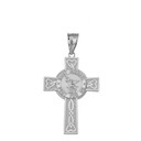 Saint Michael Pray for Us Celtic Cross (Large) Pendant Necklace in Sterling Silver