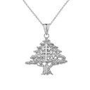 Lebanese Cedar Tree With Maronite Cross Pendant Necklace In Sterling Silver